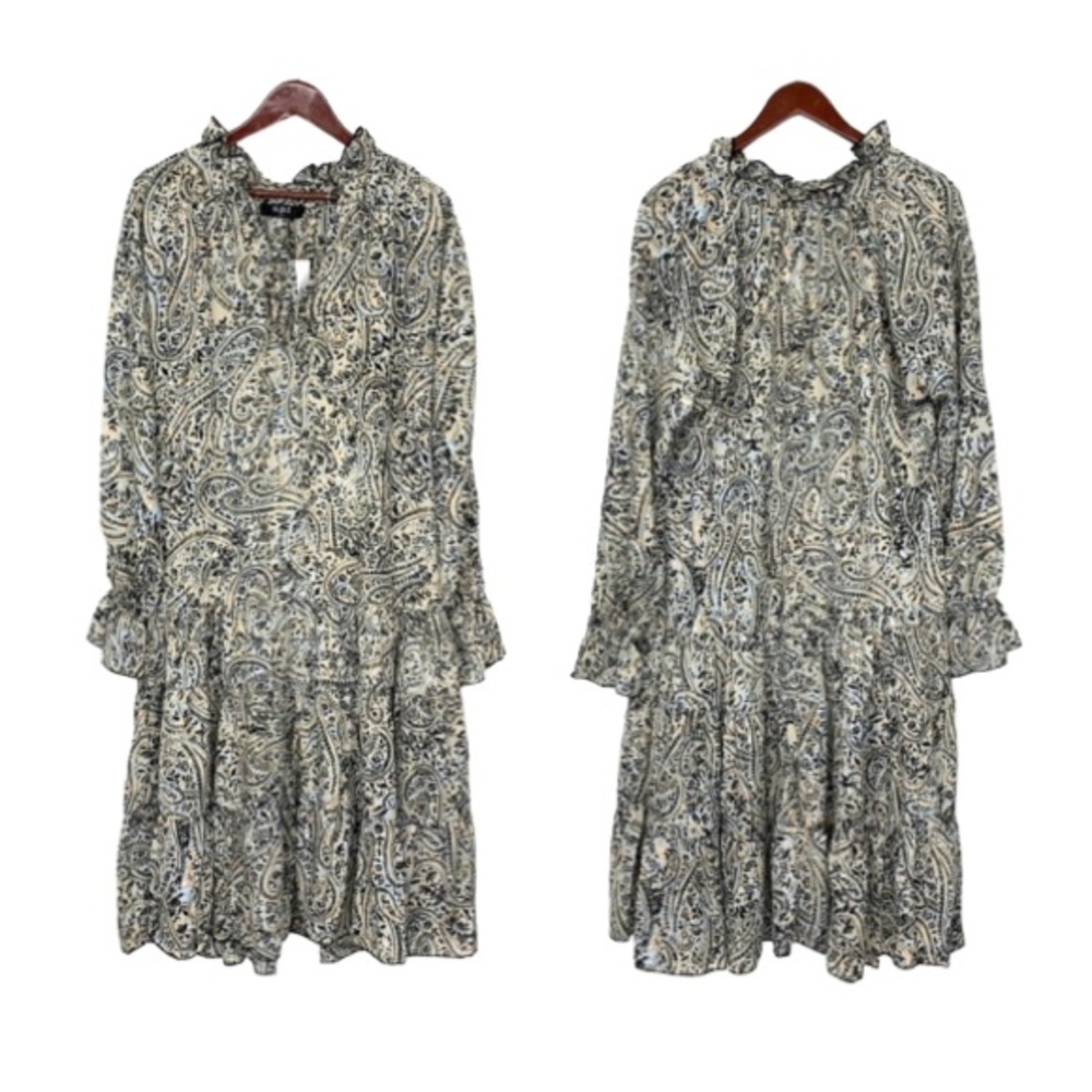 OPT Cottagecore Ruffle Long Sleeve Paisley Floral Prairie Midi Tea Dress New Nwt